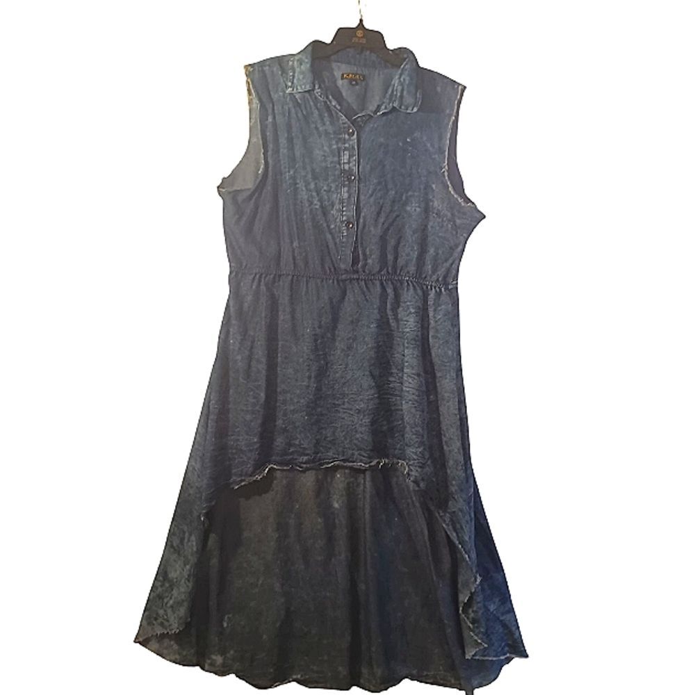 Kroix Sleeveless Distressed 100% Cotton Denim High/Low Raw Edge Boho Dress 2x